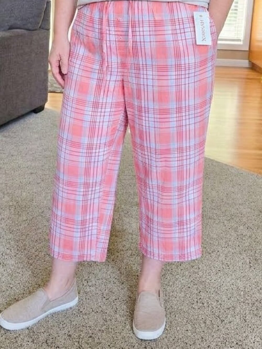 NWT Joy Spun sz XL 16 / 18 orange/blue/red/white plaid lounge / pj pants